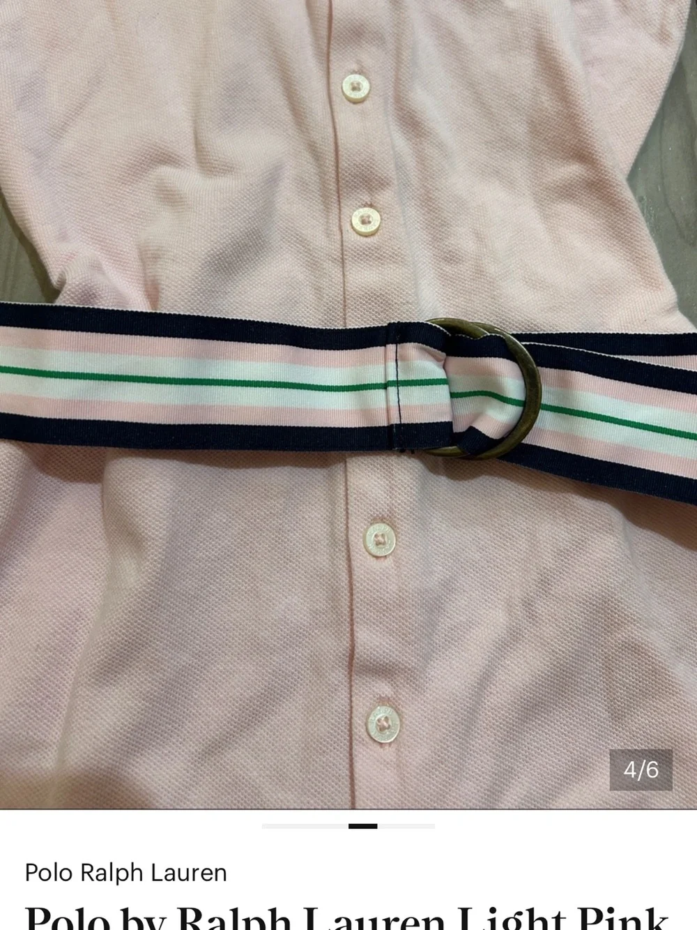 Ralph Lauren Light Pink Button-Front Oxford Knit Polo Dress with Striped Belt